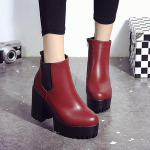 Women chunky high heel platform side zipper chelsea boots