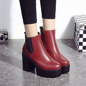 Women chunky high heel platform side zipper chelsea boots