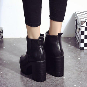 Women chunky high heel platform side zipper chelsea boots