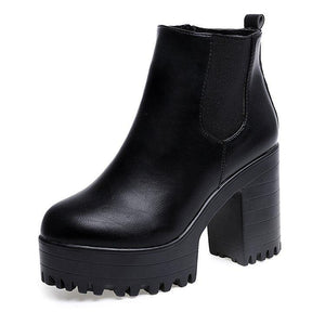 Women chunky high heel platform side zipper chelsea boots