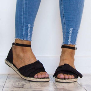 Bow-knot Hemp Rope Flat Sandals - GetComfyShoes