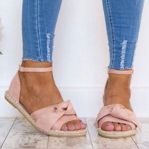 Bow-knot Hemp Rope Flat Sandals - GetComfyShoes