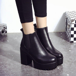 Women chunky high heel platform side zipper chelsea boots