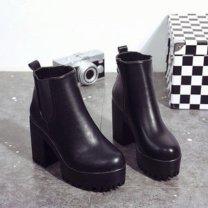 Women chunky high heel platform side zipper chelsea boots