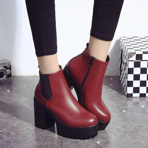 Women chunky high heel platform side zipper chelsea boots