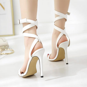 Women sexy peep toe criss cross strappy stiletto high heels