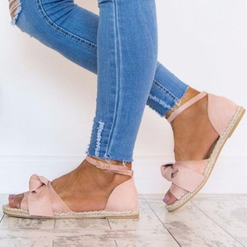 Bow-knot Hemp Rope Flat Sandals - GetComfyShoes