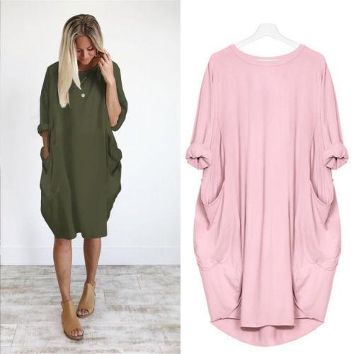 Autumn Long Sleeve A Line Dress With Pockets - GetComfyShoes