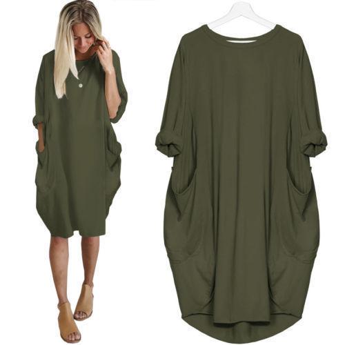 Autumn Long Sleeve A Line Dress With Pockets - GetComfyShoes