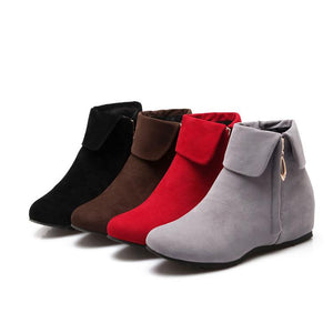 Women fashion turn down side zipper short flat boots