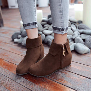 Women fashion turn down side zipper short flat boots