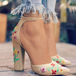 Flowers Suede Pointed Toe Sandals - GetComfyShoes