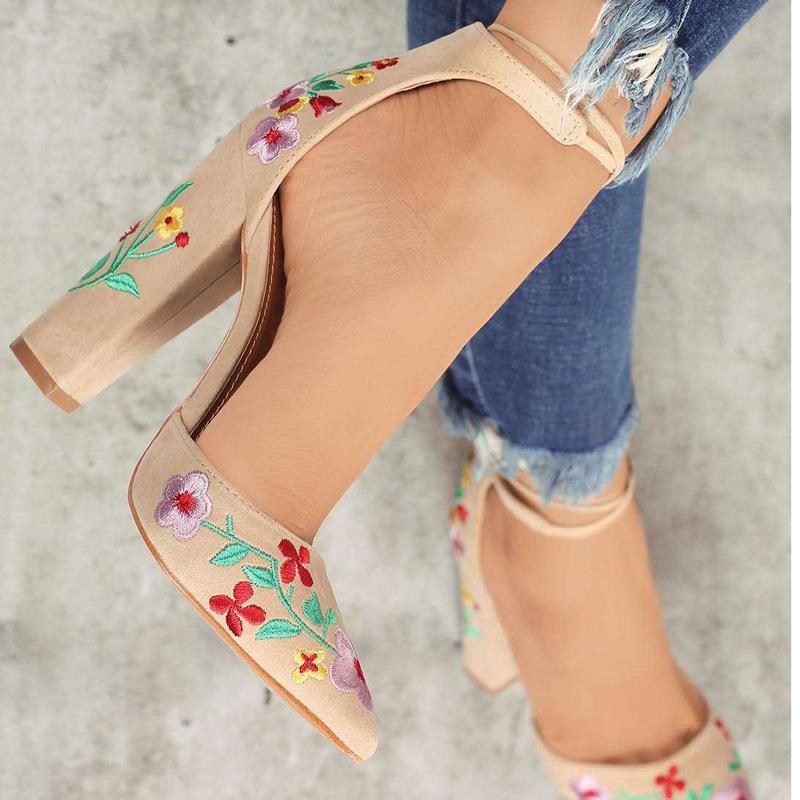 Flowers Suede Pointed Toe Sandals - GetComfyShoes