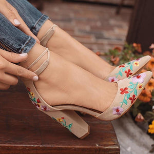 Flowers Suede Pointed Toe Sandals - GetComfyShoes