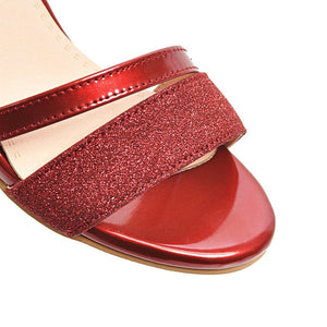 Women peep toe pendant buckle strap slingback chunky heels