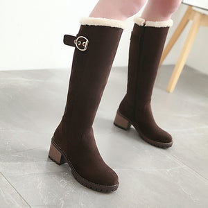 Women's knee high plush lining snow boots chunky block heel tall boots for winter