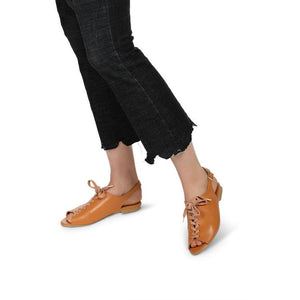 Women peep toe lace up flat 
ankle strap summer sandals