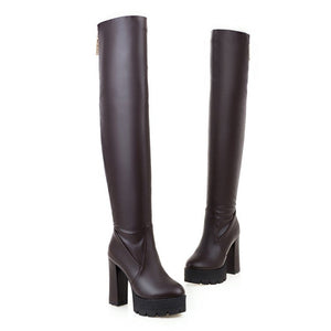 Women platform chunky high heel over the knee boots