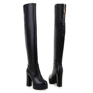 Women platform chunky high heel over the knee boots