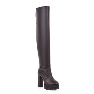 Women platform chunky high heel over the knee boots