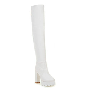 Women platform chunky high heel over the knee boots