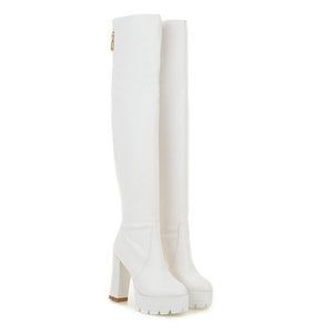 Women platform chunky high heel over the knee boots