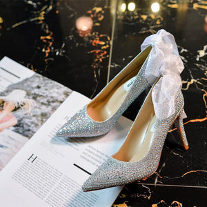 Women wedding pointed toe stiletto prom sparkly rhinestone heels