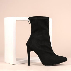 Women sexy faux suede stiletto high heel mid calf boots