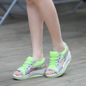 Women peep toe lace up slip on wedge sandals