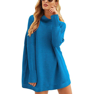 Women knit long sleeve pullover solid color turtleneck sweater