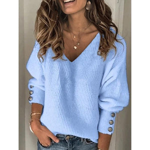 Women fashion knit long sleeve pullover v neck sweater