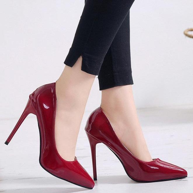 Women pointed toe stiletto heels | solid color summer work busines high heeled pumps | patent leather sexy heels