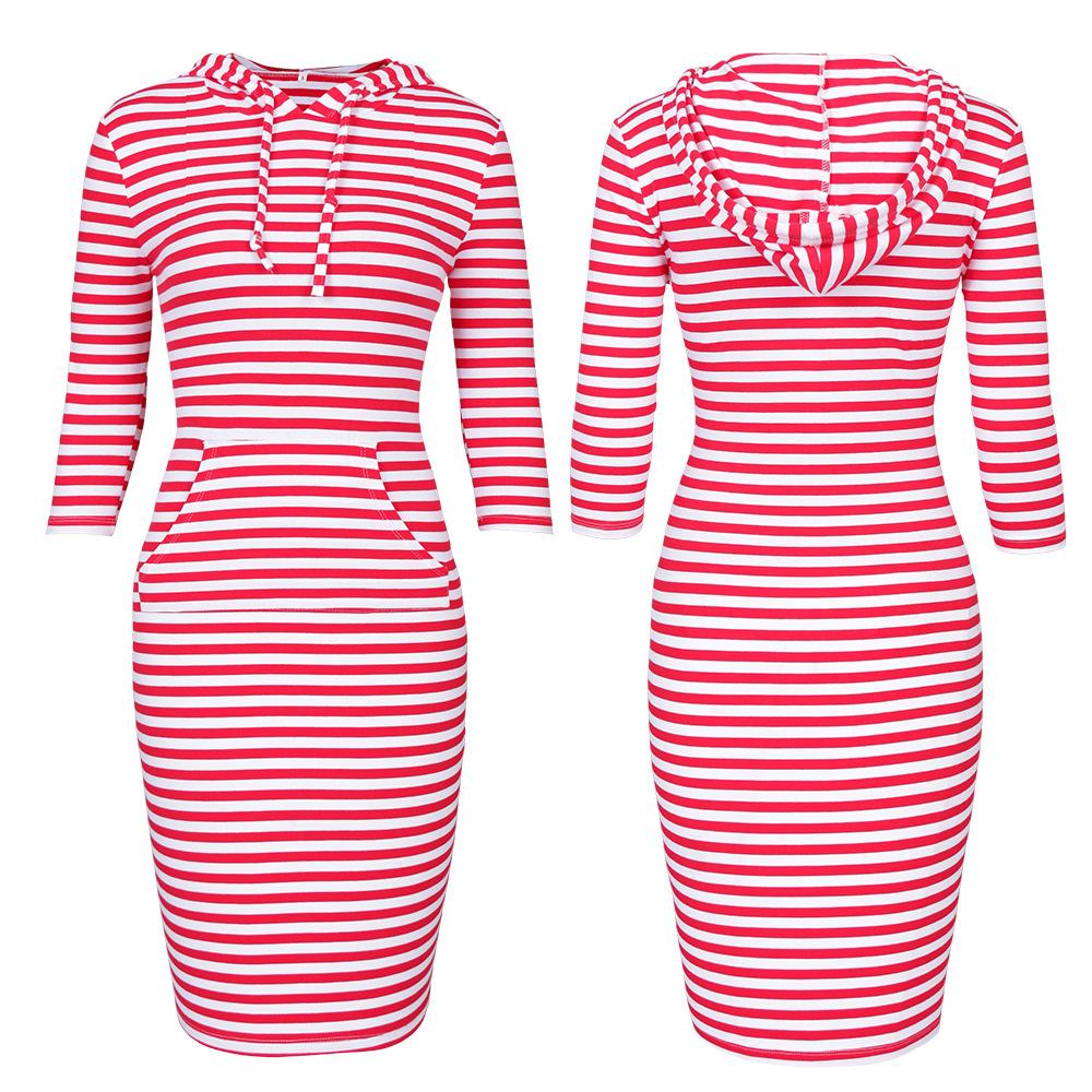 Women dressy seven quarter sleeve drawstring hoodie tunic sweatshirt