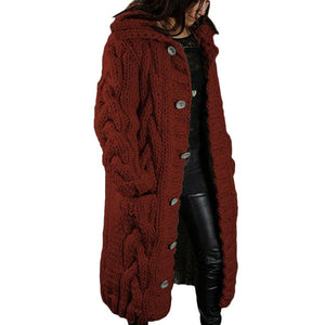 Women long knitted button up duster cardigan