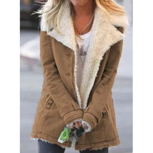 Women faux fur turn-down collar winter coat jacket