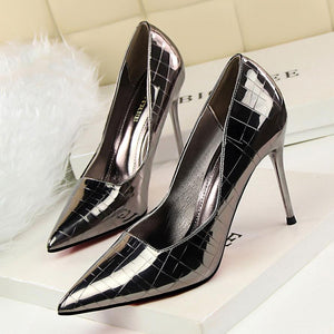 Women sexy metallic prom pointed toe stiletto heels