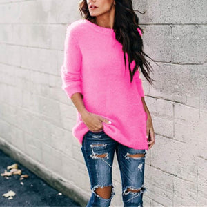 Women knit long sleeve pullover crew neck sweater