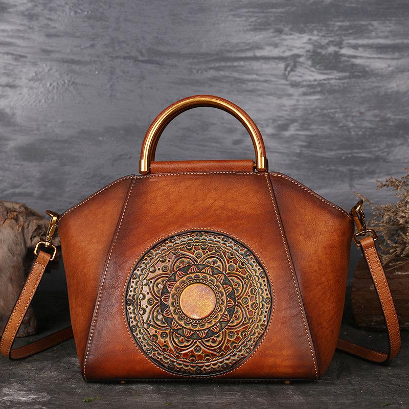 Women Genuine Leather Vintage Totem Designer Handbag Shoulder Bag - Getcomfyshoes