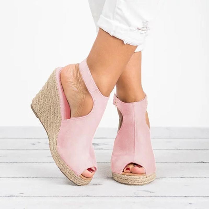 Wedge Espadrille Suede Peep Toe Ankle Strap Slingback Sandals