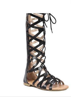 Women's knee high criss cross gladiator sandals boots boho roman style strappy sandals