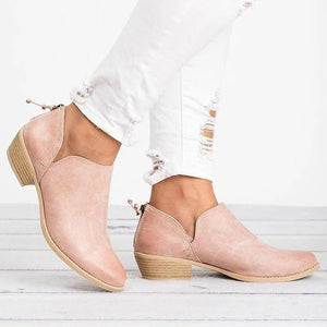 Low heel summer booties side slit round toe boots for women