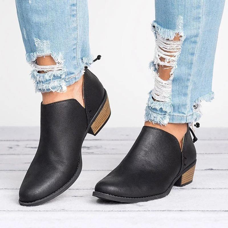 Low heel summer booties side slit round toe boots for women