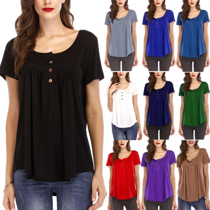 Women flare hem short sleeve button up t shirts