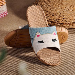 Women cat printed summer 
flat slide sandals