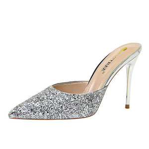 Women glitter pointed toe slide stiletto high heels