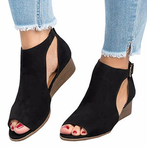 Woman wedge heels sandals chunky mid high heel summer peep toe sandals
