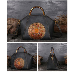 Women Genuine Leather Vintage Totem Designer Handbag Shoulder Bag - Getcomfyshoes