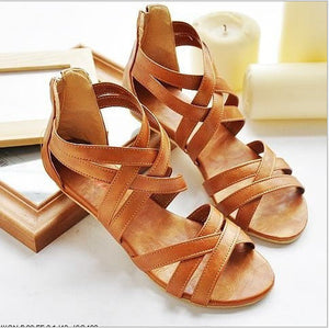 Women retro strappy sandals | Flat peep toe gladiator sandals