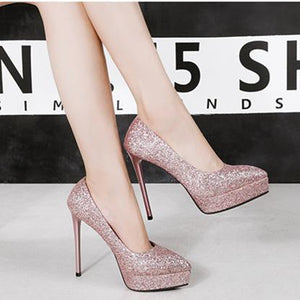 Women sparkly rhinestone wedding stiletto platform heels