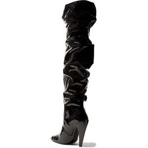 Women knee high stiletto high heel slouch suqare toed boots